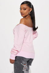 Vintage Highway Cruise Off Shoulder Sweatshirt - Pink