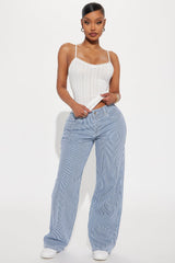 Jayleen Striped Baggy Jeans - Medium Wash