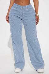 Jayleen Striped Baggy Jeans - Medium Wash