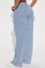 Jayleen Striped Baggy Jeans - Medium Wash