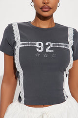 Brianne Lace Baby Tee - Charcoal