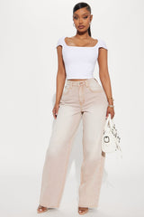 Kye Waistband Tab Straight Leg Jeans - Khaki