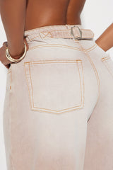 Kye Waistband Tab Straight Leg Jeans - Khaki