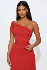 Pretty Girl Energy Textured Skirt Set - Rust