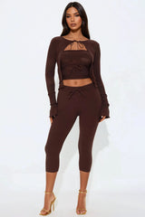 Del Mar 3 Piece Capri Pant Set - Chocolate
