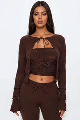Del Mar 3 Piece Capri Pant Set - Chocolate