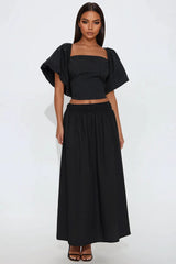 Let's Runaway Together Midi Skirt Set - Black