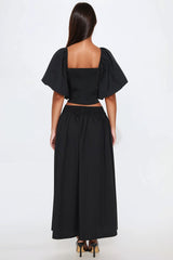 Let's Runaway Together Midi Skirt Set - Black