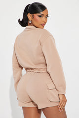 Carrie Fleece Cargo Short Set - Taupe