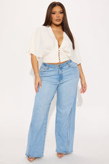 Keeping After It Zipper Detail Straight Leg Jeans - Medium Wash