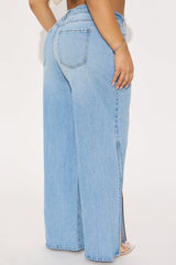 Keeping After It Zipper Detail Straight Leg Jeans - Medium Wash