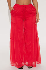 Sandra Chiffon Wide Leg Pant - Red