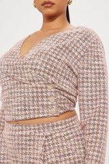 So Prestige Knit Tweed Pant Set - Pink