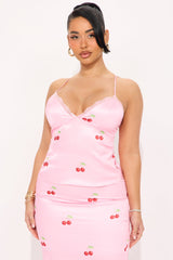 Cherry Delight Satin Skirt Set - Pink/combo