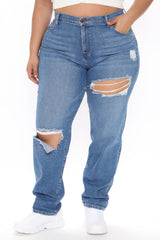 Tall Hometown Cutie Destroyed Mom Jeans - Medium Blue Wash