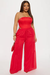 Sandra Chiffon Wide Leg Pant - Red