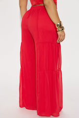 Sandra Chiffon Wide Leg Pant - Red