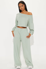 The Washed Wide Leg Sweatpant - Sage