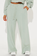 The Washed Wide Leg Sweatpant - Sage