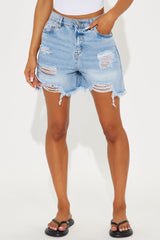 Hanna Non Stretch Ripped Denim Short - Light Wash