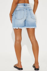 Hanna Non Stretch Ripped Denim Short - Light Wash