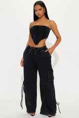 Gia Fleece Cargo Pant Set - Black