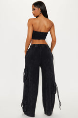 Gia Fleece Cargo Pant Set - Black