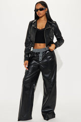 Astrid Faux Leather Boxer Pant - Black