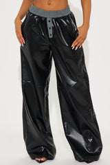 Astrid Faux Leather Boxer Pant - Black