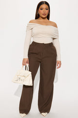 Sweet Promises Lace Trim Trouser - Brown