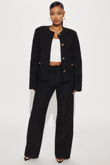 Classy Girl Tweed Wide Leg Trouser - Black