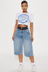 Teigen Non Stretch Double Waistband Denim Jorts - Medium Wash