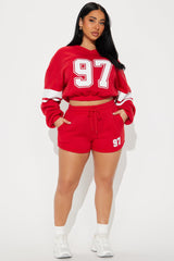 Game Time Fleece Sweatsuit Short Set - Red