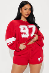 Game Time Fleece Sweatsuit Short Set - Red