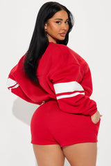Game Time Fleece Sweatsuit Short Set - Red