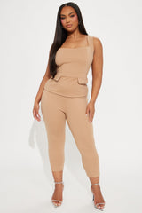 The Mia Double Lined Ponte Capri Set - Tan