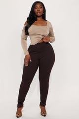 Trina Lace Trim Legging - Chocolate