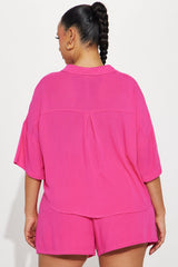 By The Coast Gauze Short Set - Hot Pink