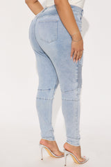 Give Me A Reason Stretch Moto Skinny Jeans - Light Wash