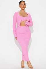 Rachel Ribbed 3 Piece Set - Hot Pink