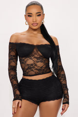 Dance All Night Lace Micro Short Set - Black