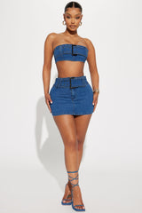 Looking Hot Denim Skirt Set - Denim