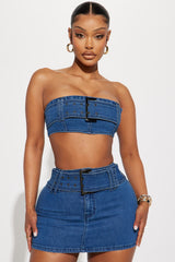 Looking Hot Denim Skirt Set - Denim