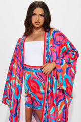 Forever With You Kimono Short Set - Fuchsia/combo