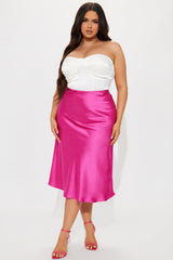 Girls Need Love Satin Midi Skirt - Fuchsia