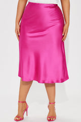 Girls Need Love Satin Midi Skirt - Fuchsia
