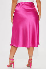 Girls Need Love Satin Midi Skirt - Fuchsia