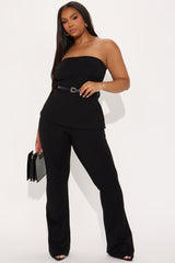 Olivia Ponte Belted Pant Set - Black