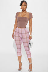 Tell Me Everything Gingham Mesh Legging - Pink