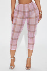 Tell Me Everything Gingham Mesh Legging - Pink